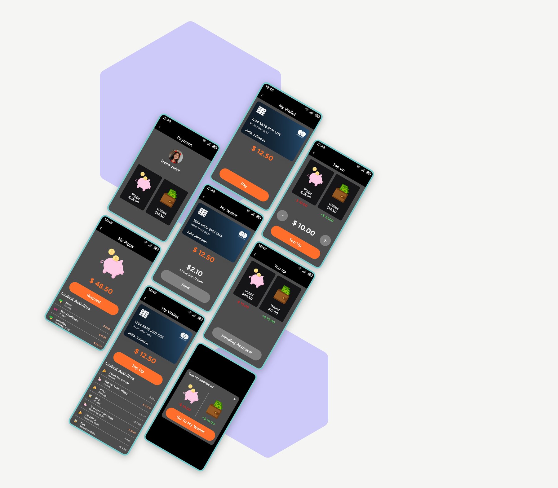 Digital wallet interfaces for earning, saving, budgeting, and spending